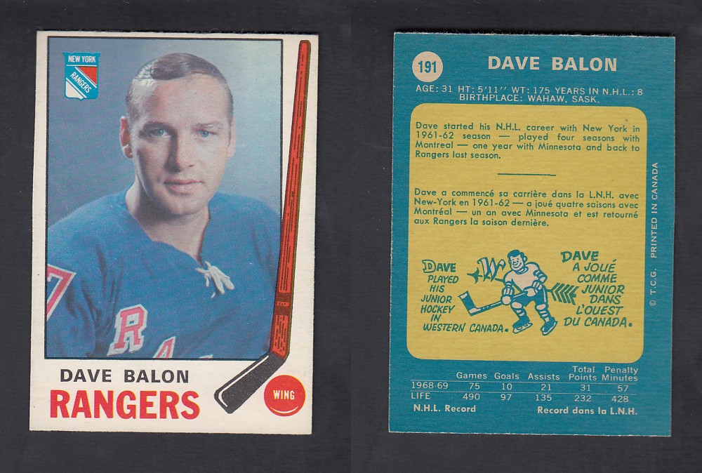 1969-70 O-PEE-CHEE HOCKEY CARD #191 D. BALON photo