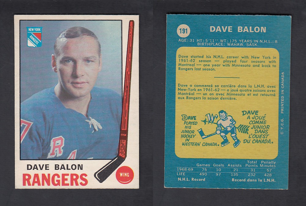 1969-70 O-PEE-CHEE HOCKEY CARD #191 D. BALON photo