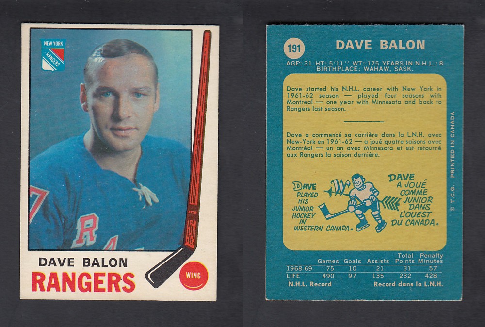 1969-70 O-PEE-CHEE HOCKEY CARD #191 D. BALON photo