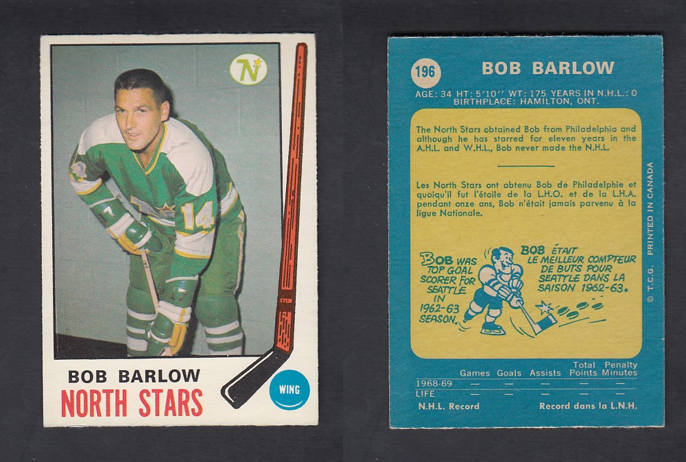 1969-70 O-PEE-CHEE HOCKEY CARD #196 B. BARLOW photo