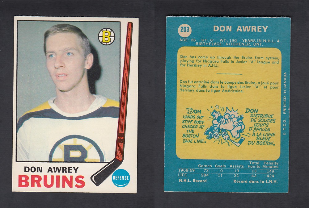 1969-70 O-PEE-CHEE HOCKEY CARD #203 D. AWREY photo