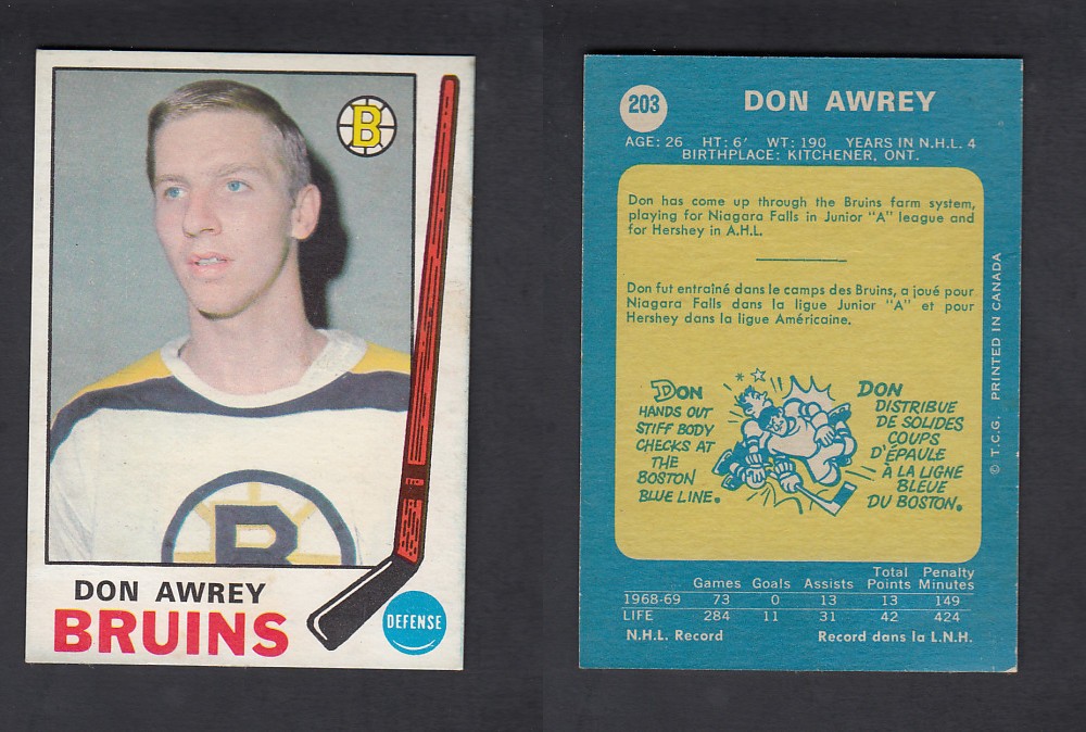 1969-70 O-PEE-CHEE HOCKEY CARD #203 D. AWREY photo