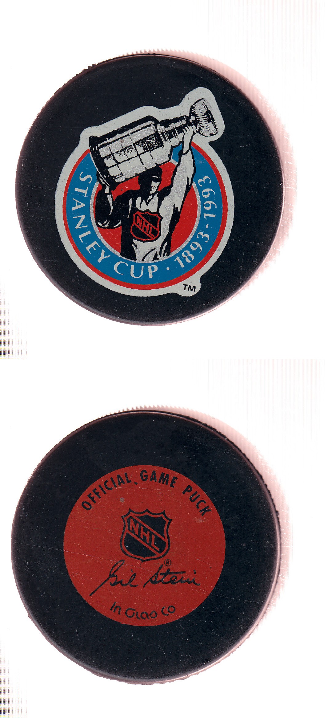 1992-93 IN GLAS CO NHL GAME PUCK photo 1992-93 IN GLAS CO NHL GAME PUCK photo