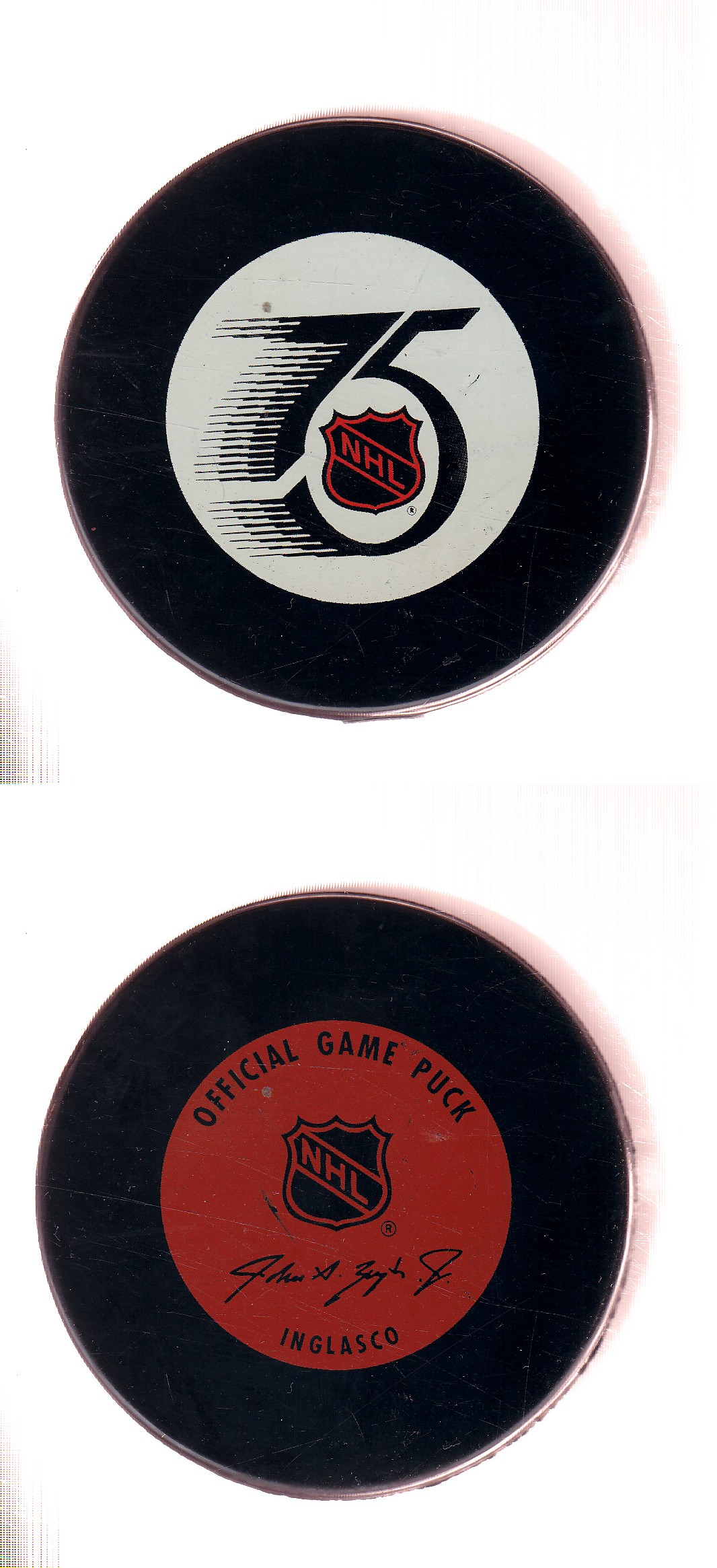 1992-93 IN GLAS CO NHL GAME PUCK photo 1992-93 IN GLAS CO NHL GAME PUCK photo