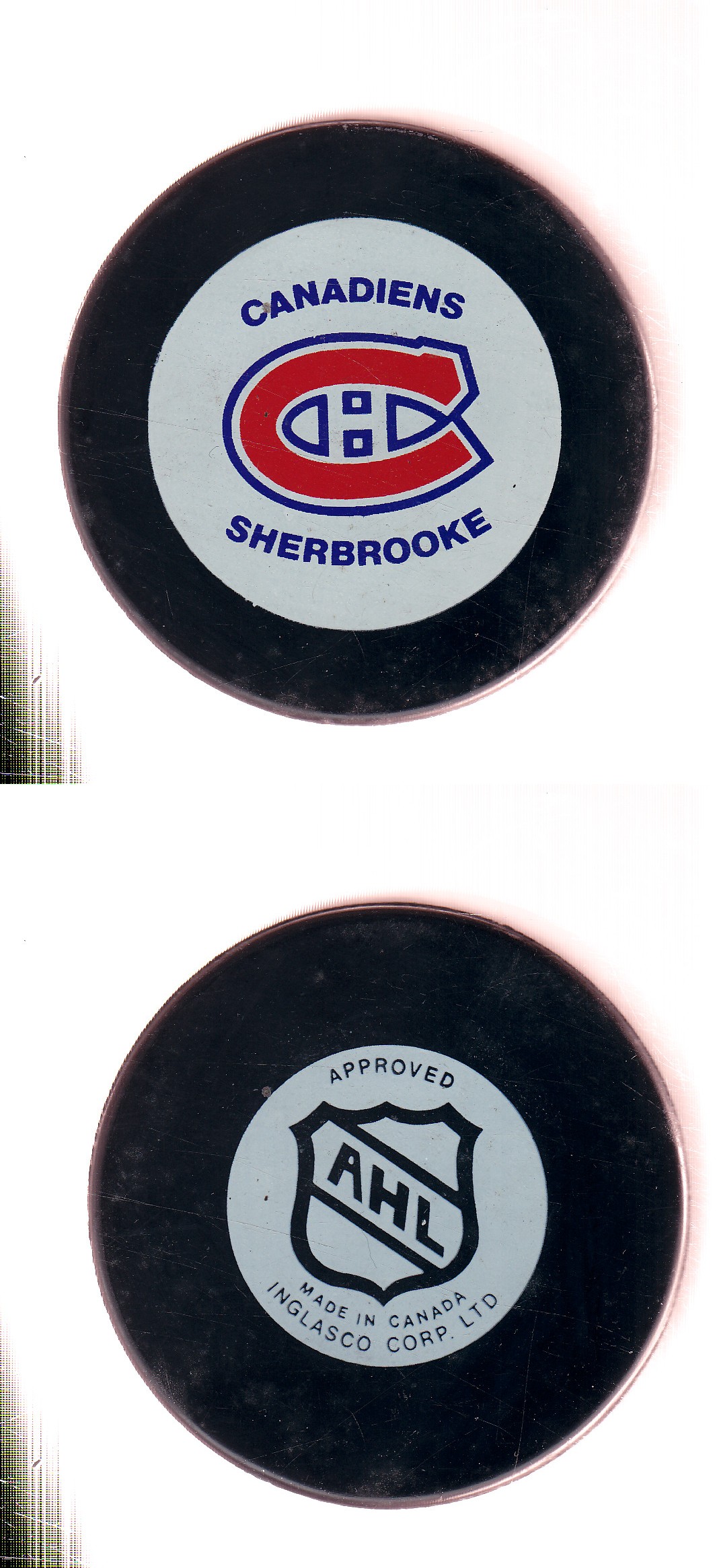 1993-96 IN GLAS CO SHERBROOKE CANADIENS GAME PUCK photo 1993-96 IN GLAS CO SHERBROOKE CANADIENS GAME PUCK photo
