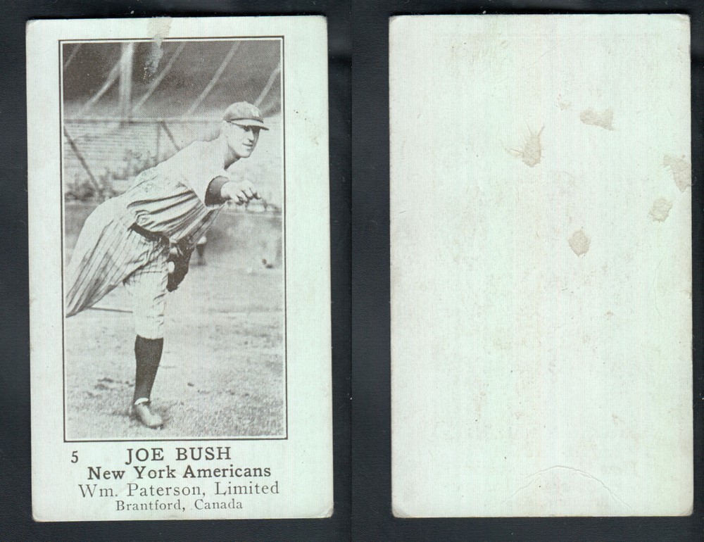 1922 WILLIAM PATERSON BASEBALL CARD #5 J. BUSH photo 1922 WILLIAM PATERSON BASEBALL CARD #5 J. BUSH photo