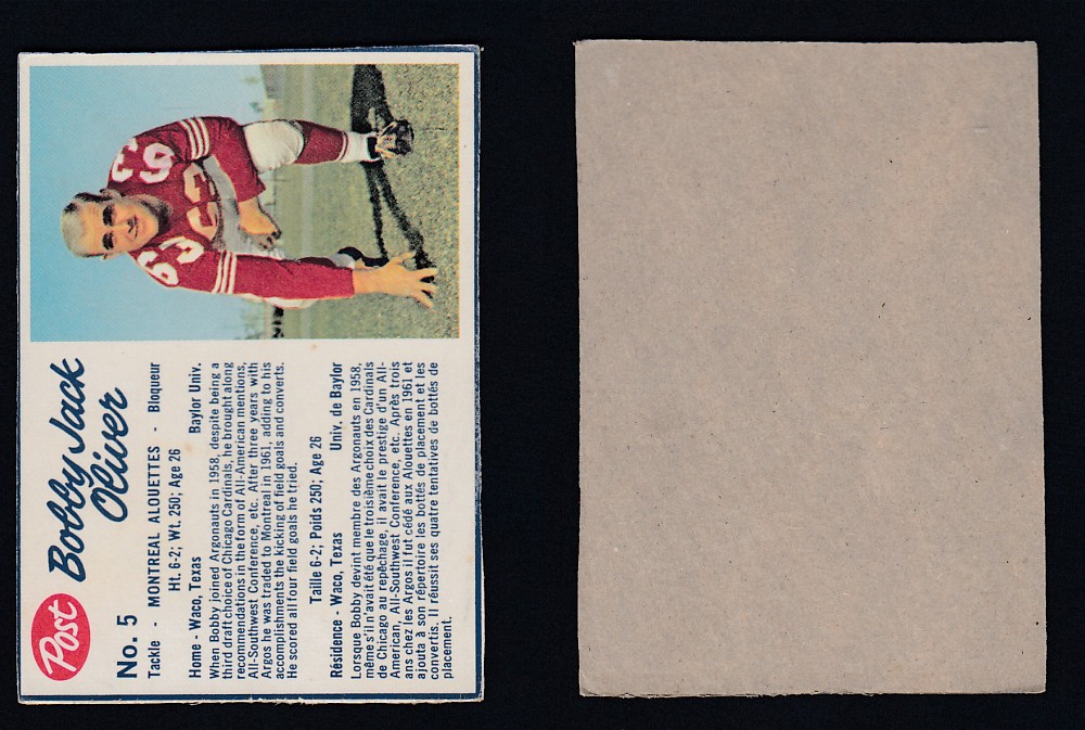 1962 CFL POST FOOTBALL CARD #5 B. OLIVER photo 1962 CFL POST FOOTBALL CARD #5 B. OLIVER photo