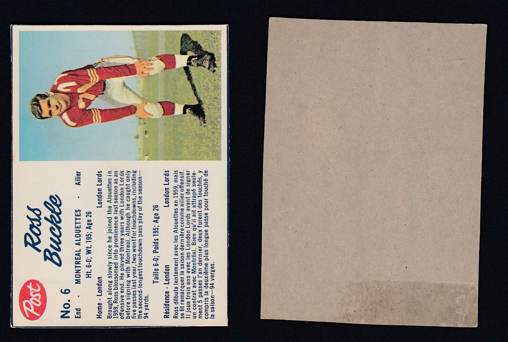 1962 CFL POST FOOTBALL CARD #6 R. BUCKLE photo 1962 CFL POST FOOTBALL CARD #6 R. BUCKLE photo