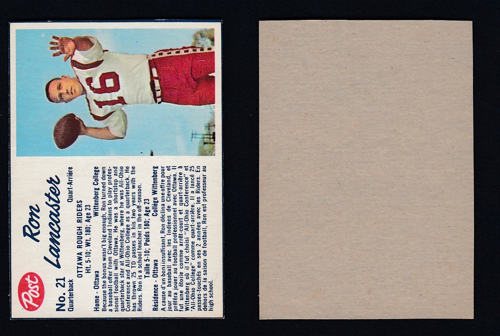1962 CFL POST FOOTBALL CARD #21 R. LANCASTER photo 1962 CFL POST FOOTBALL CARD #21 R. LANCASTER photo