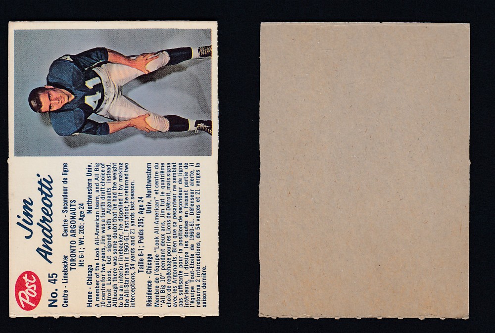 1962 CFL POST FOOTBALL CARD #45 J. ANDREOTTI photo 1962 CFL POST FOOTBALL CARD #45 J. ANDREOTTI photo