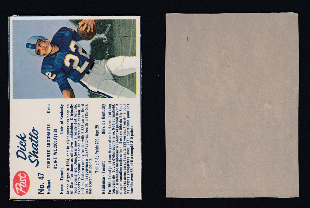 1962 CFL POST FOOTBALL CARD #47 D. SHATTO photo 1962 CFL POST FOOTBALL CARD #47 D. SHATTO photo