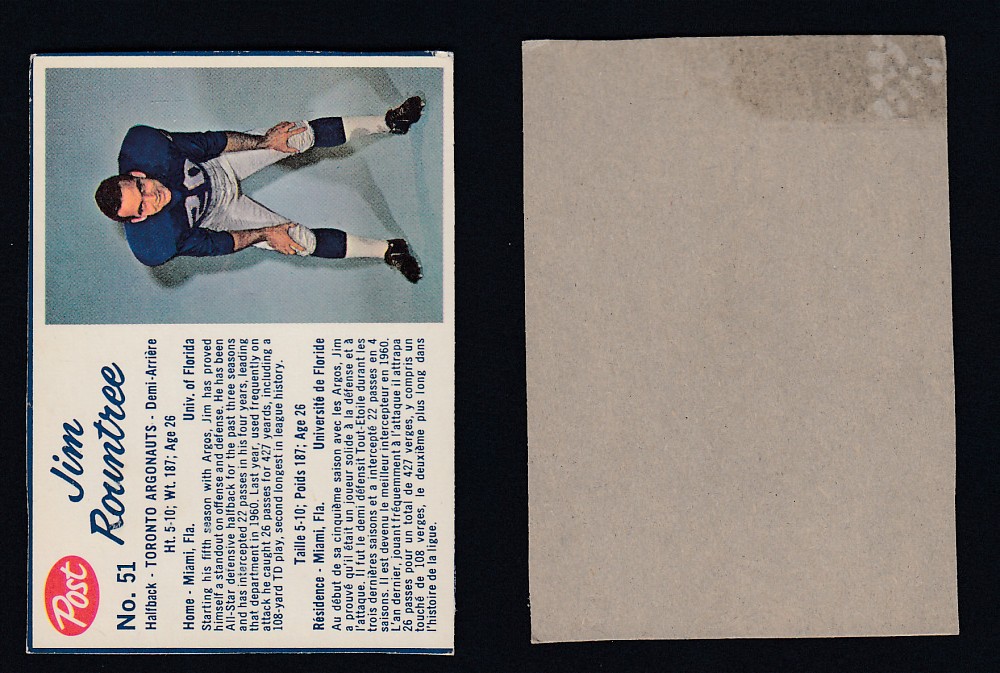 1962 CFL POST FOOTBALL CARD #51 J. ROUNTREE photo 1962 CFL POST FOOTBALL CARD #51 J. ROUNTREE photo