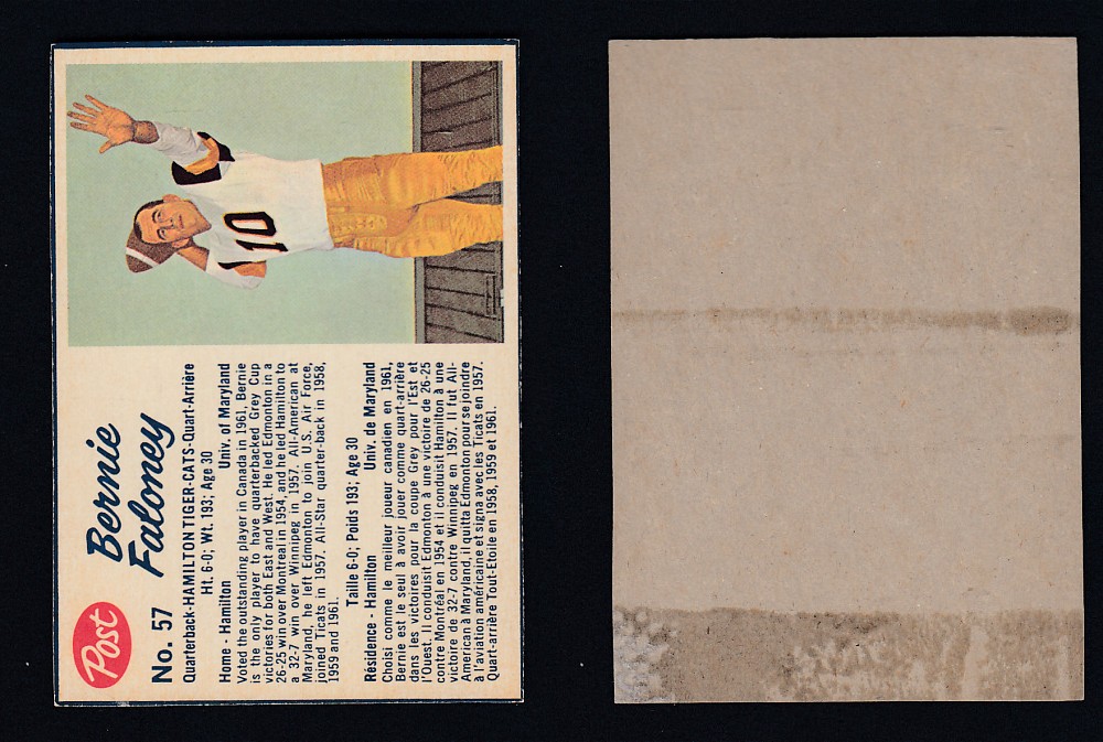 1962 CFL POST FOOTBALL CARD #57 B. FALONEY photo 1962 CFL POST FOOTBALL CARD #57 B. FALONEY photo