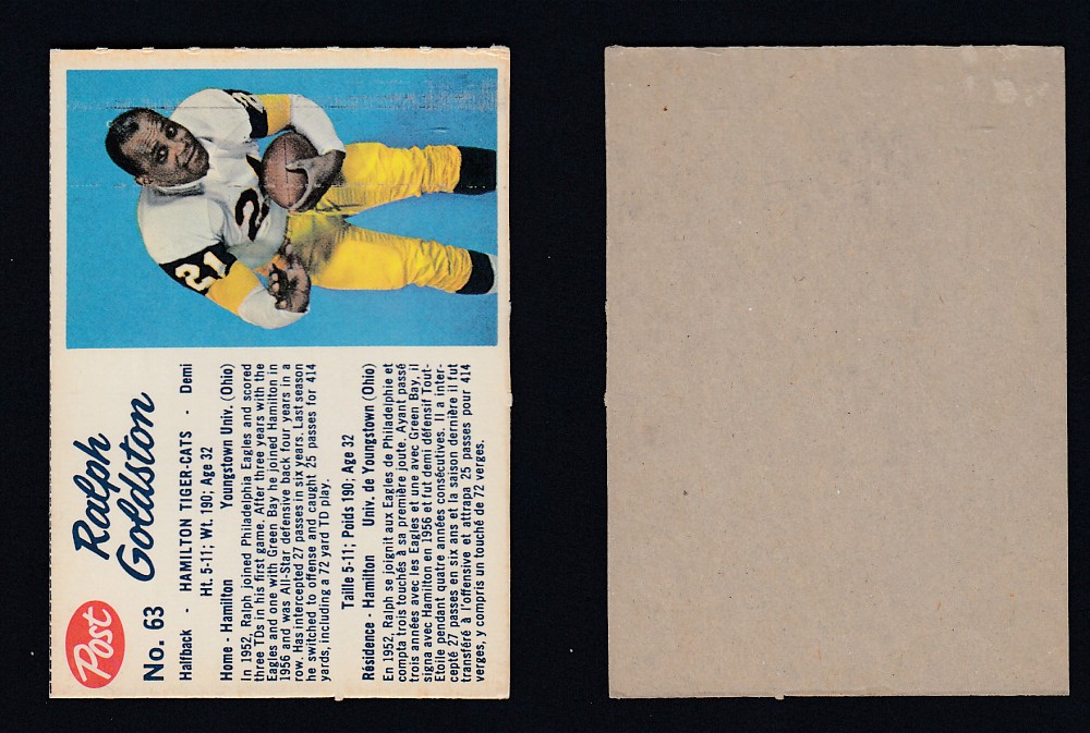 1962 CFL POST FOOTBALL CARD #63 R. GOLDSTON photo 1962 CFL POST FOOTBALL CARD #63 R. GOLDSTON photo