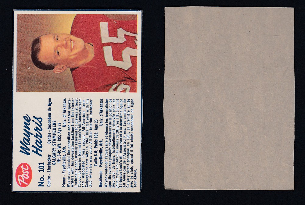 1962 CFL POST FOOTBALL CARD #101 W. HARRIS photo 1962 CFL POST FOOTBALL CARD #101 W. HARRIS photo