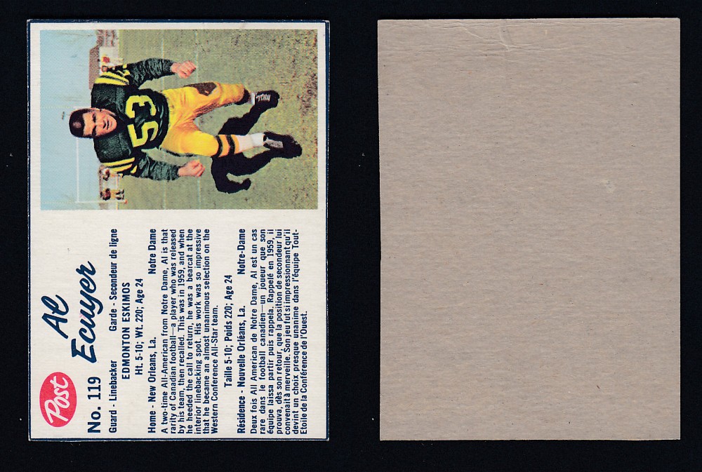 1962 CFL POST FOOTBALL CARD #119 A. ECUYER photo 1962 CFL POST FOOTBALL CARD #119 A. ECUYER photo