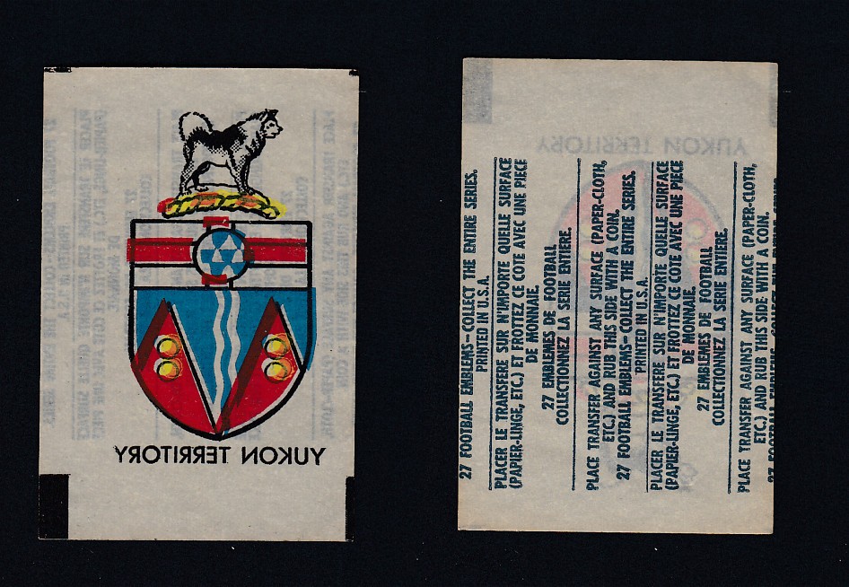 1961 CFL TOPPS FOOTBALL TRANSFER YUKON TERRITORY photo 1961 CFL TOPPS FOOTBALL TRANSFER YUKON TERRITORY photo