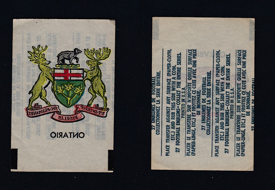 1961 CFL TOPPS FOOTBALL TRANSFER ONTARIO photo