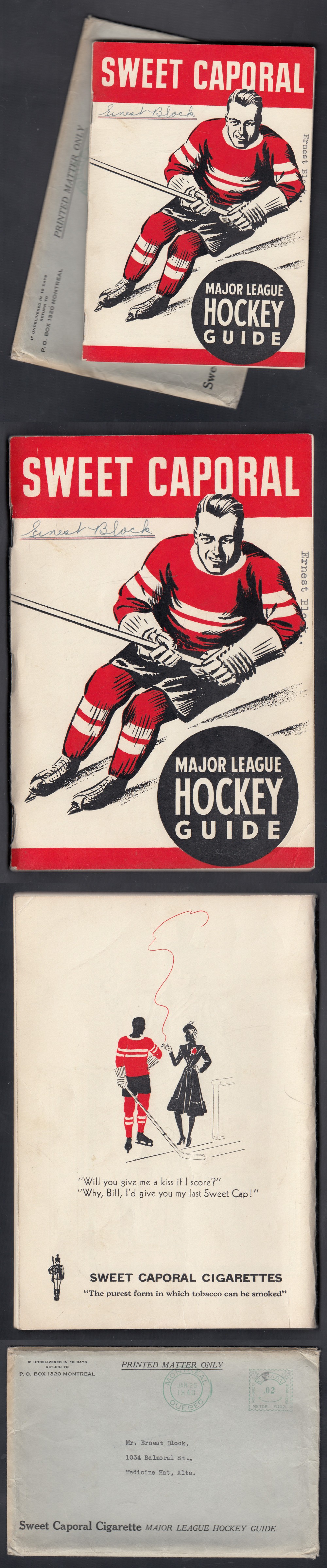 1939-40 SWEET CAPORAL HOCKEY GUIDE & ENVELOPE photo 1939-40 SWEET CAPORAL HOCKEY GUIDE & ENVELOPE photo