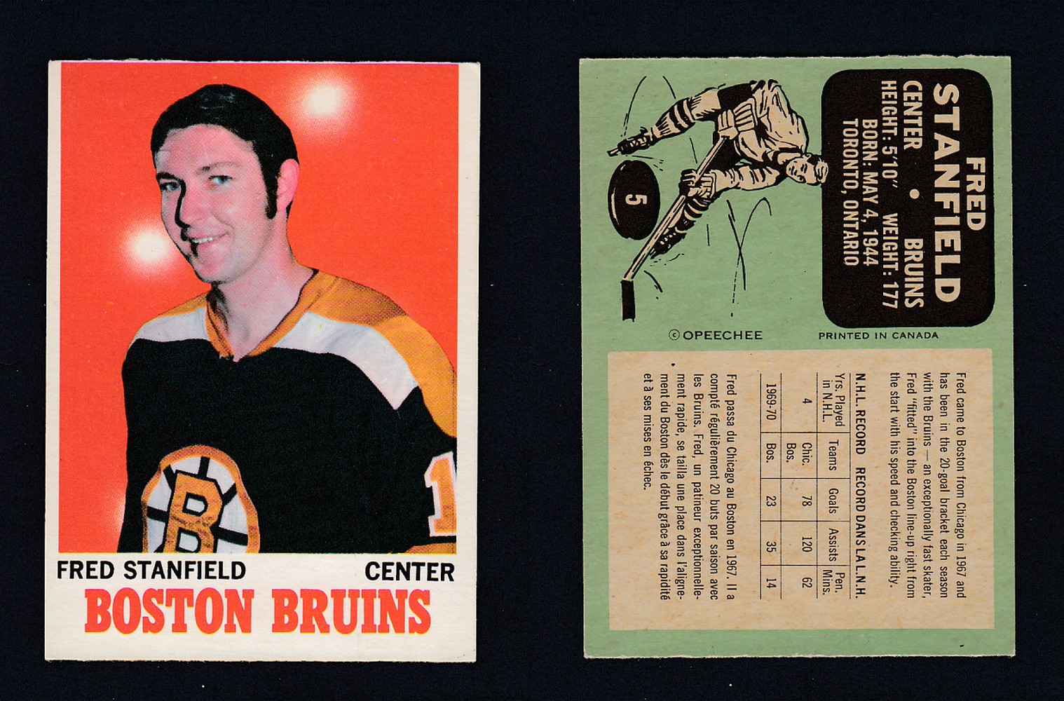1970-71 O-PEE-CHEE HOCKEY CARD #5 F. STANFIELD photo 1970-71 O-PEE-CHEE HOCKEY CARD #5 F. STANFIELD photo