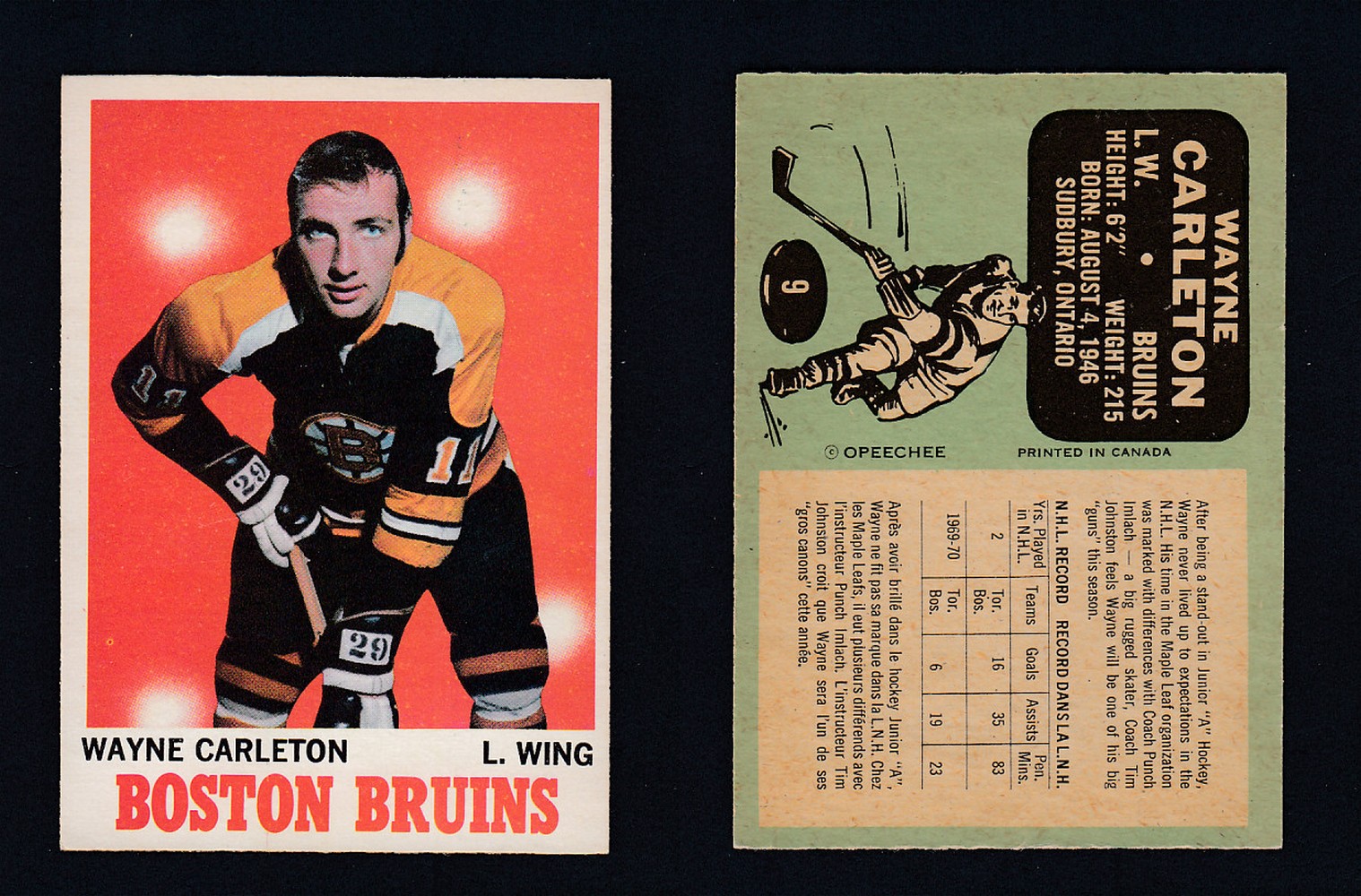 1970-71 O-PEE-CHEE HOCKEY CARD #9 W. CARLETON photo 1970-71 O-PEE-CHEE HOCKEY CARD #9 W. CARLETON photo