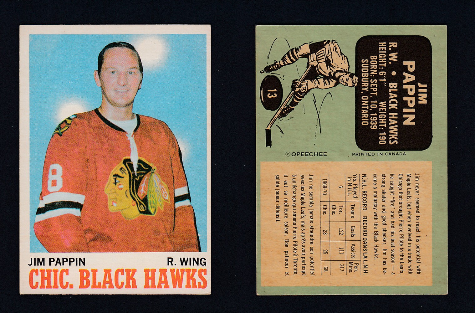 1970-71 O-PEE-CHEE HOCKEY CARD #13 J. PAPIN photo