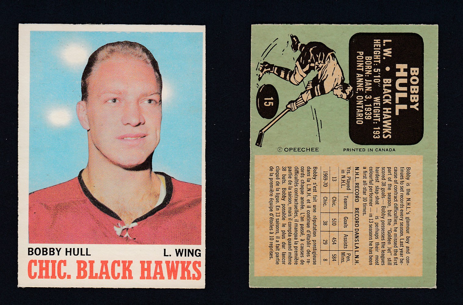 1970-71 O-PEE-CHEE HOCKEY CARD #15. B. HULL photo 1970-71 O-PEE-CHEE HOCKEY CARD #15. B. HULL photo