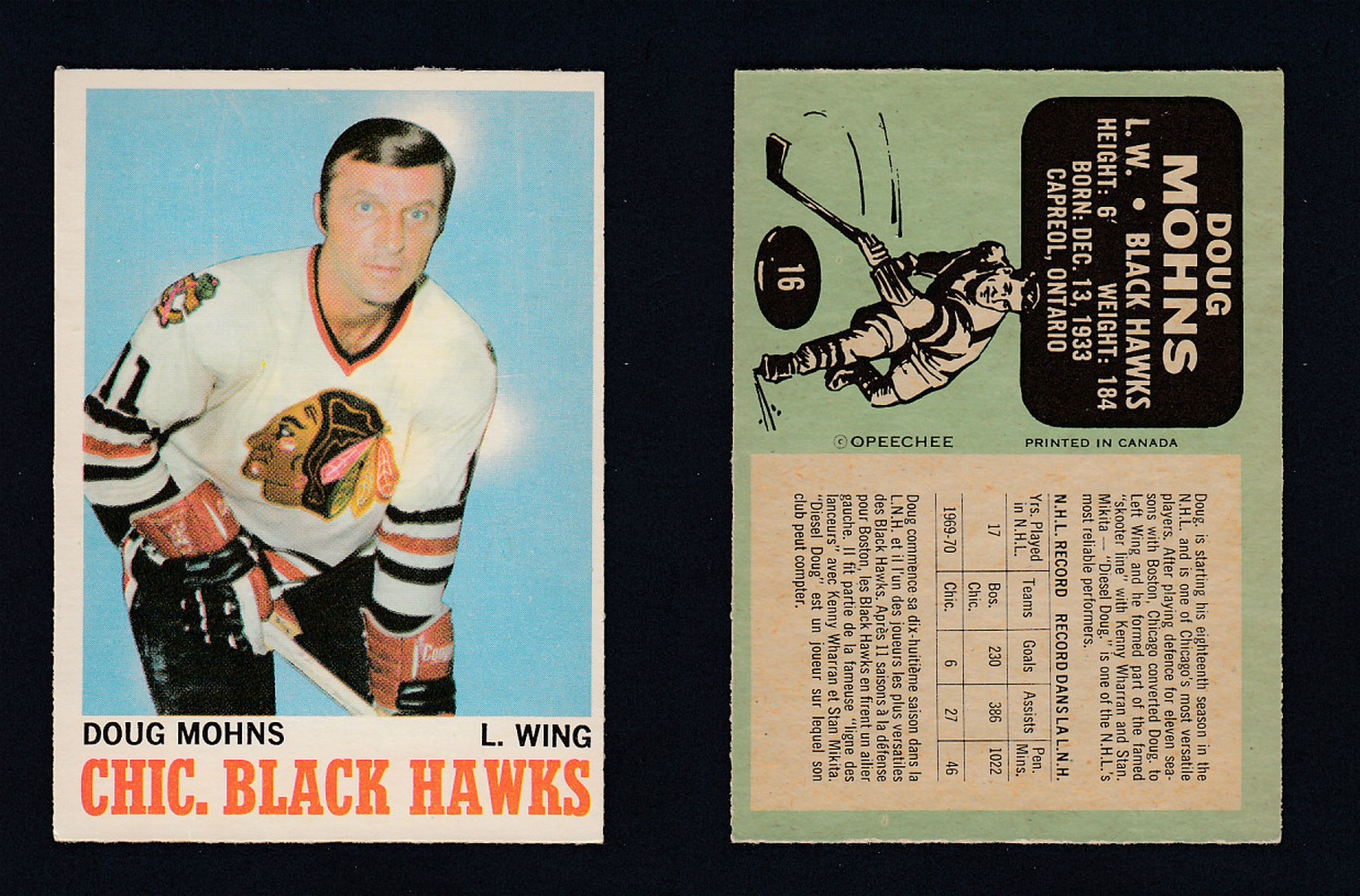 1970-71 O-PEE-CHEE HOCKEY CARD #16 D. MOHNS photo 1970-71 O-PEE-CHEE HOCKEY CARD #16 D. MOHNS photo