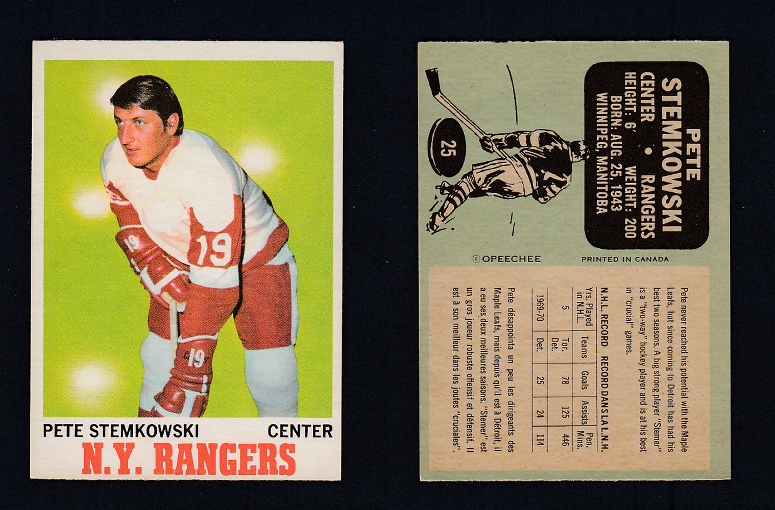 1970-71 O-PEE-CHEE HOCKEY CARD #25 P. STEMKOWSKI photo 1970-71 O-PEE-CHEE HOCKEY CARD #25 P. STEMKOWSKI photo
