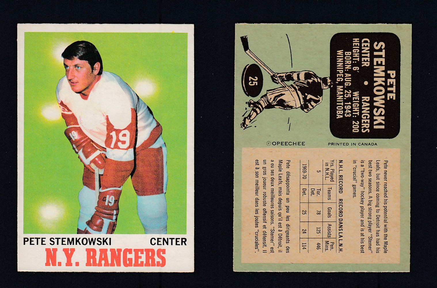 1970-71 O-PEE-CHEE HOCKEY CARD #25 P. STEMKOWSKI photo 1970-71 O-PEE-CHEE HOCKEY CARD #25 P. STEMKOWSKI photo
