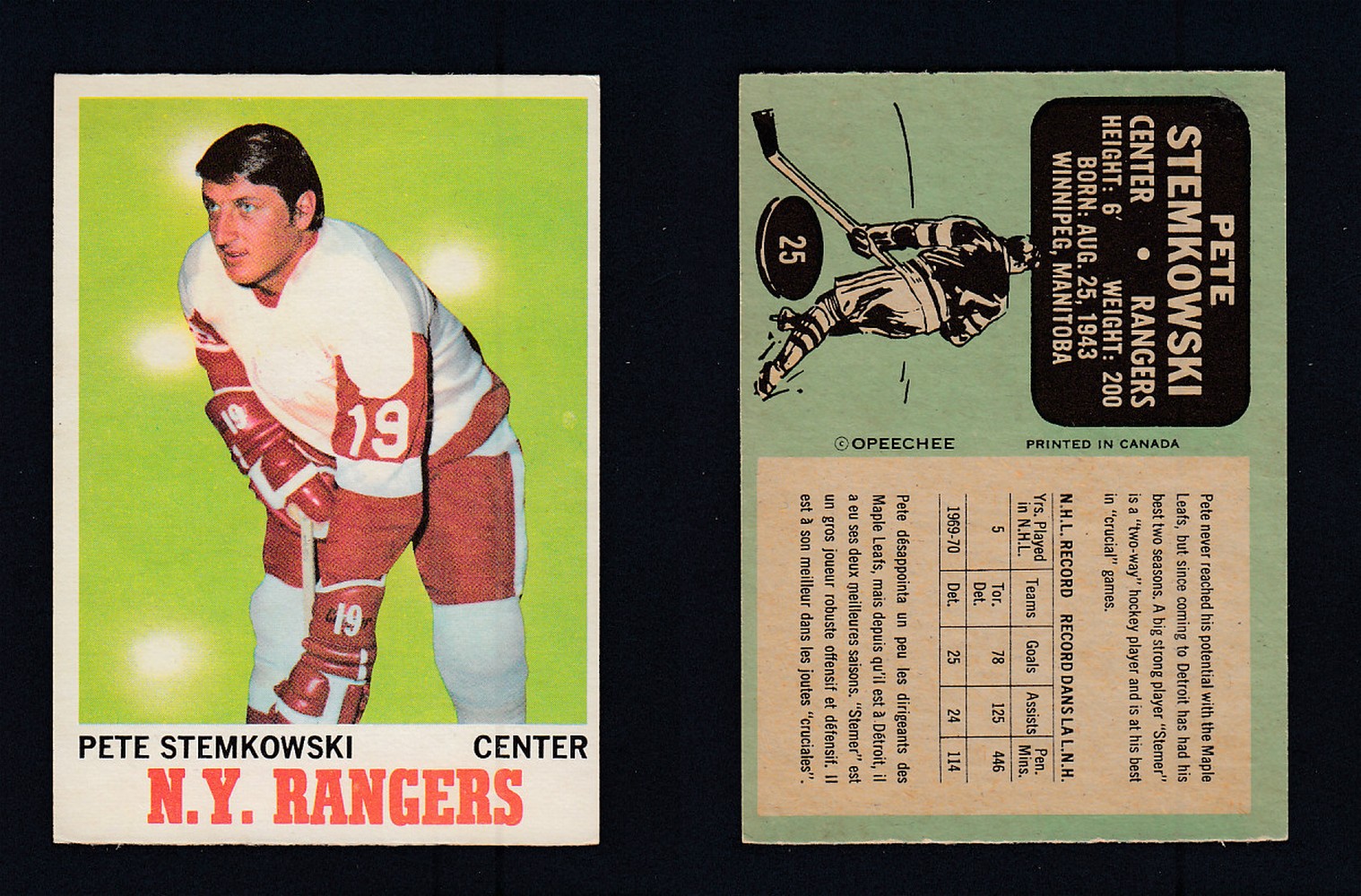1970-71 O-PEE-CHEE HOCKEY CARD #25 P. STEMKOWSKI photo 1970-71 O-PEE-CHEE HOCKEY CARD #25 P. STEMKOWSKI photo