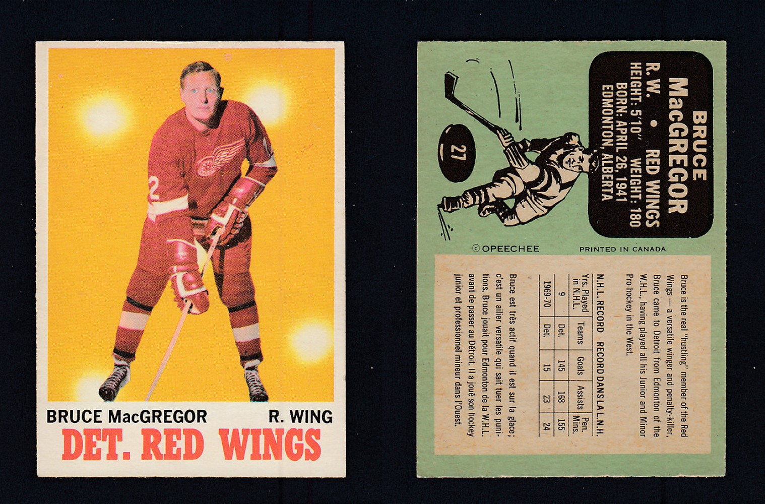 1970-71 O-PEE-CHEE HOCKEY CARD #27 B. MACGREGOR photo 1970-71 O-PEE-CHEE HOCKEY CARD #27 B. MACGREGOR photo