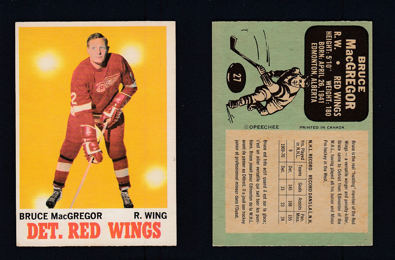 1970-71 O-PEE-CHEE HOCKEY CARD #27 B. MACGREGOR photo 1970-71 O-PEE-CHEE HOCKEY CARD #27 B. MACGREGOR photo