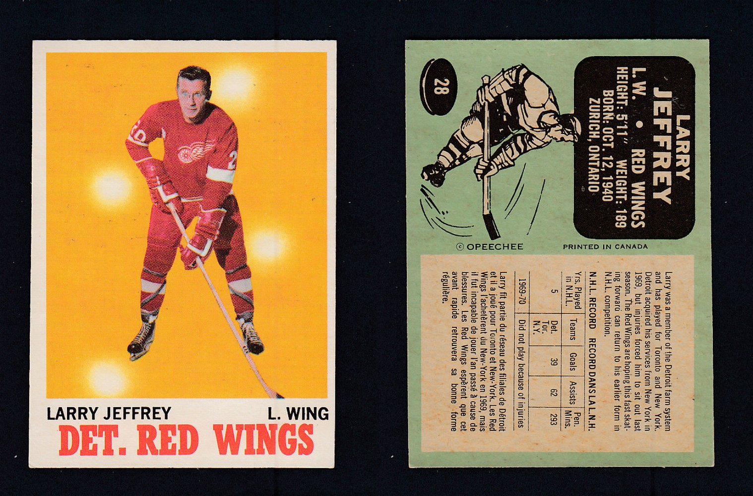1970-71 O-PEE-CHEE HOCKEY CARD #28 L. JEFFREY photo 1970-71 O-PEE-CHEE HOCKEY CARD #28 L. JEFFREY photo