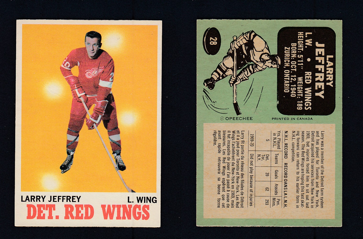 1970-71 O-PEE-CHEE HOCKEY CARD #28 L. JEFFREY photo 1970-71 O-PEE-CHEE HOCKEY CARD #28 L. JEFFREY photo