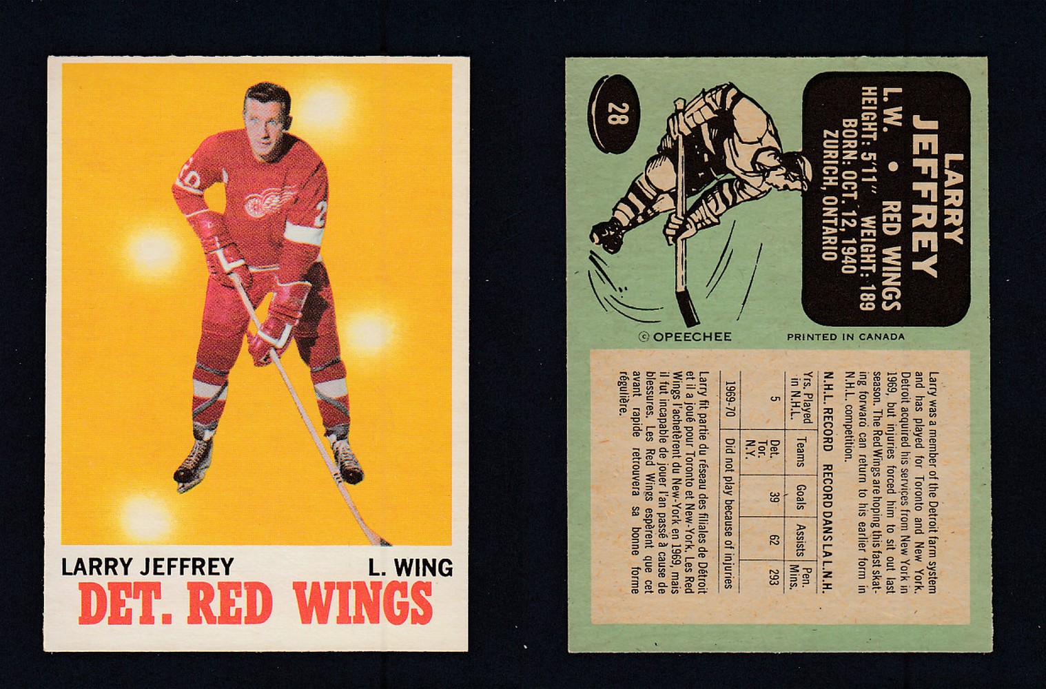 1970-71 O-PEE-CHEE HOCKEY CARD #28 L. JEFFREY photo 1970-71 O-PEE-CHEE HOCKEY CARD #28 L. JEFFREY photo