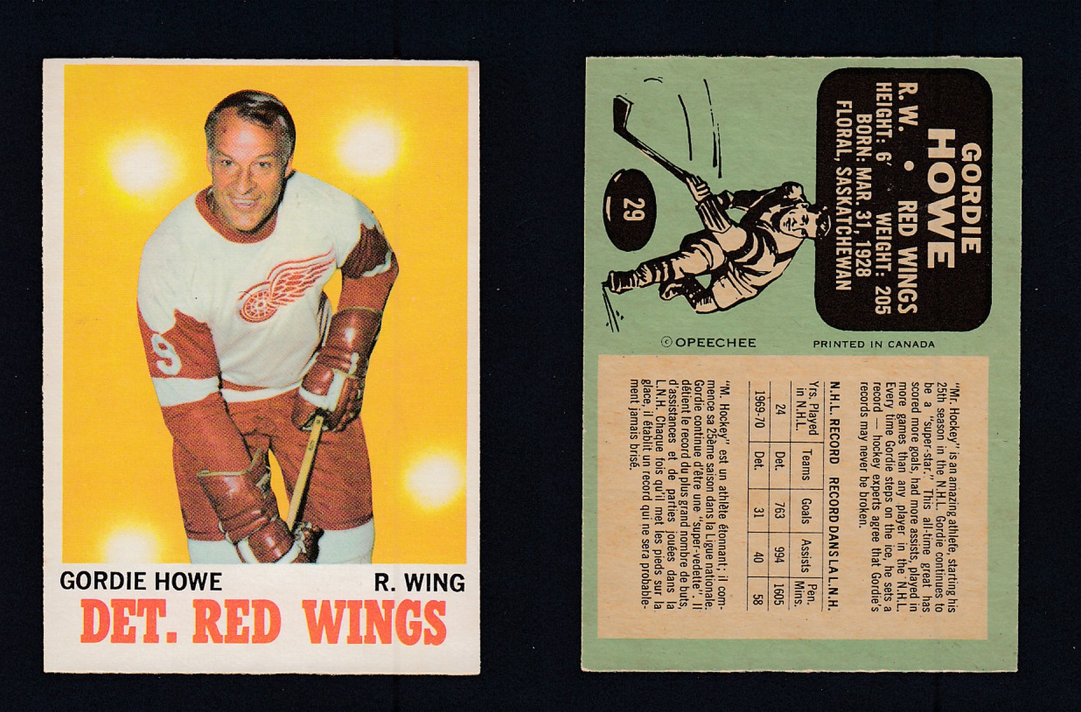 1970-71 O-PEE-CHEE HOCKEY CARD #29 G.HOWE photo 1970-71 O-PEE-CHEE HOCKEY CARD #29 G.HOWE photo