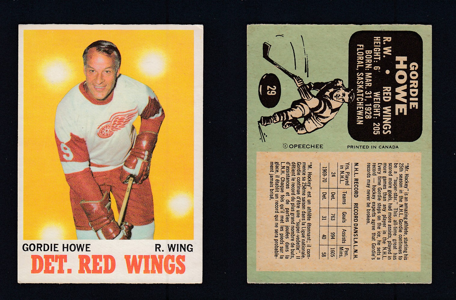 1970-71 O-PEE-CHEE HOCKEY CARD #29 G.HOWE photo 1970-71 O-PEE-CHEE HOCKEY CARD #29 G.HOWE photo