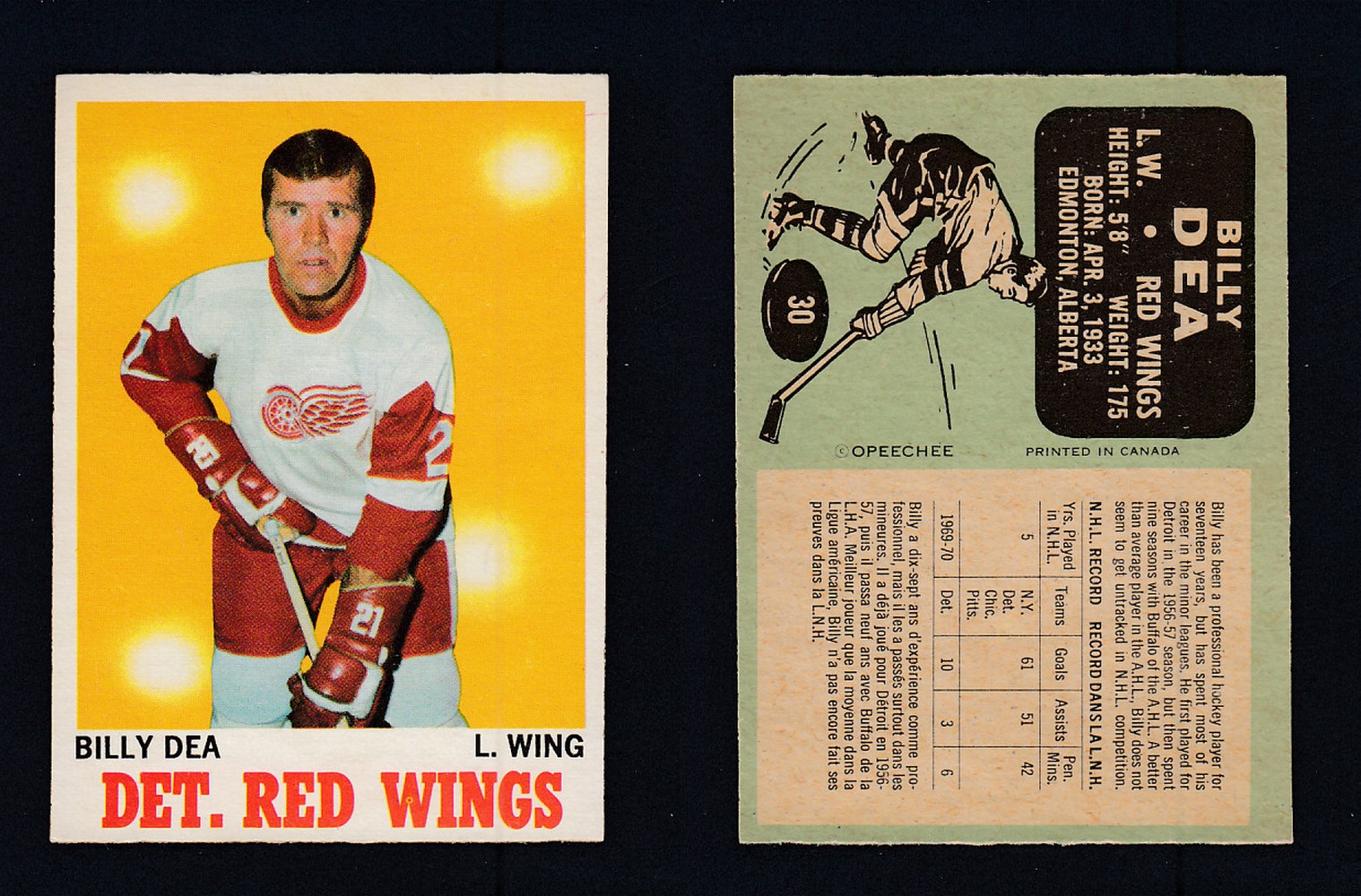 1970-71 O-PEE-CHEE HOCKEY CARD #30 B. DEA photo 1970-71 O-PEE-CHEE HOCKEY CARD #30 B. DEA photo