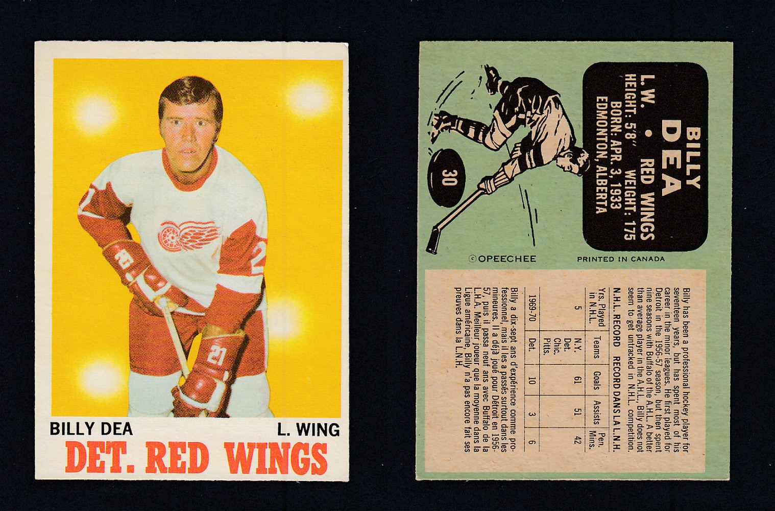 1970-71 O-PEE-CHEE HOCKEY CARD #30 B. DEA photo 1970-71 O-PEE-CHEE HOCKEY CARD #30 B. DEA photo