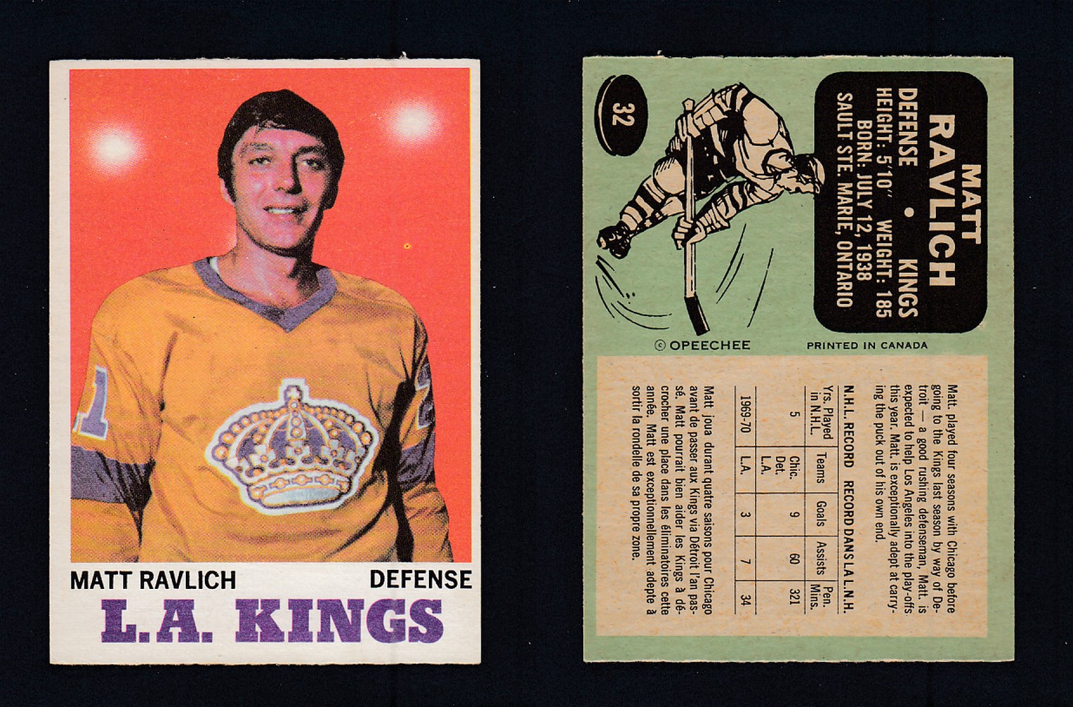 1970-71 O-PEE-CHEE HOCKEY CARD #32 M. RAVLICH photo 1970-71 O-PEE-CHEE HOCKEY CARD #32 M. RAVLICH photo