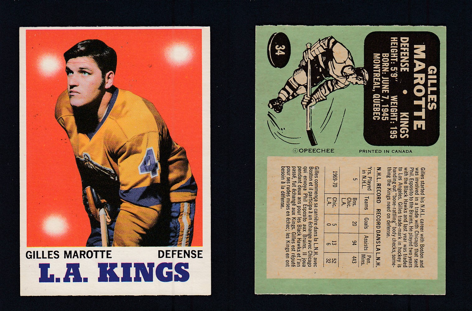 1970-71 O-PEE-CHEE HOCKEY CARD #34 G. MAROTTE photo 1970-71 O-PEE-CHEE HOCKEY CARD #34 G. MAROTTE photo