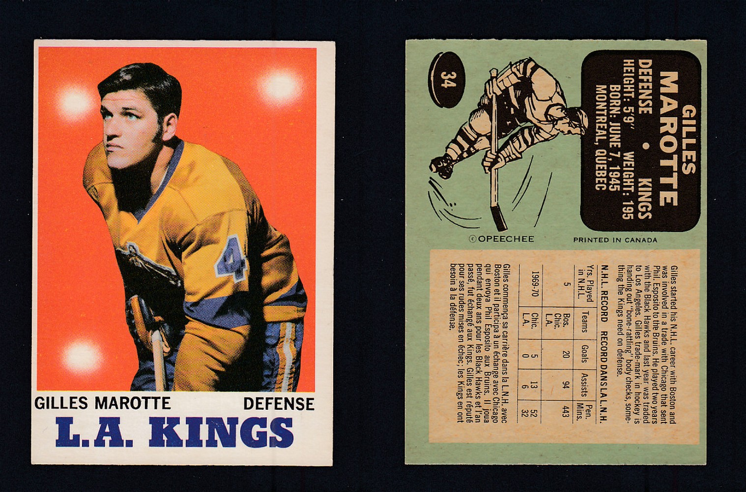 1970-71 O-PEE-CHEE HOCKEY CARD #34 G. MAROTTE photo 1970-71 O-PEE-CHEE HOCKEY CARD #34 G. MAROTTE photo