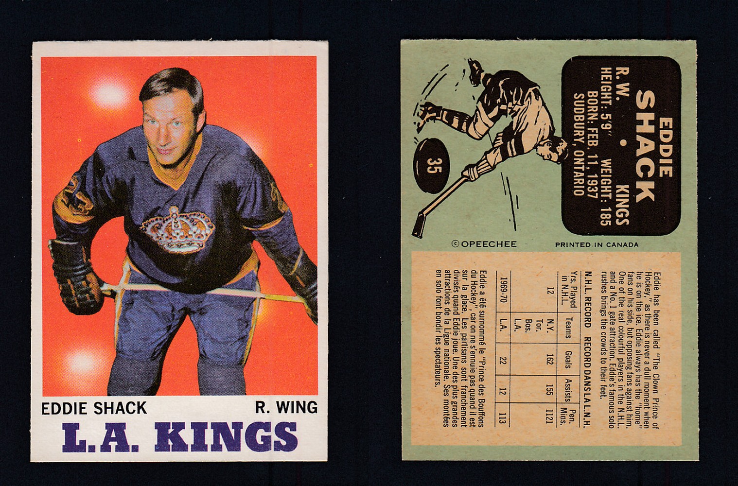 1970-71 O-PEE-CHEE HOCKEY CARD #35 E. SHACK photo 1970-71 O-PEE-CHEE HOCKEY CARD #35 E. SHACK photo