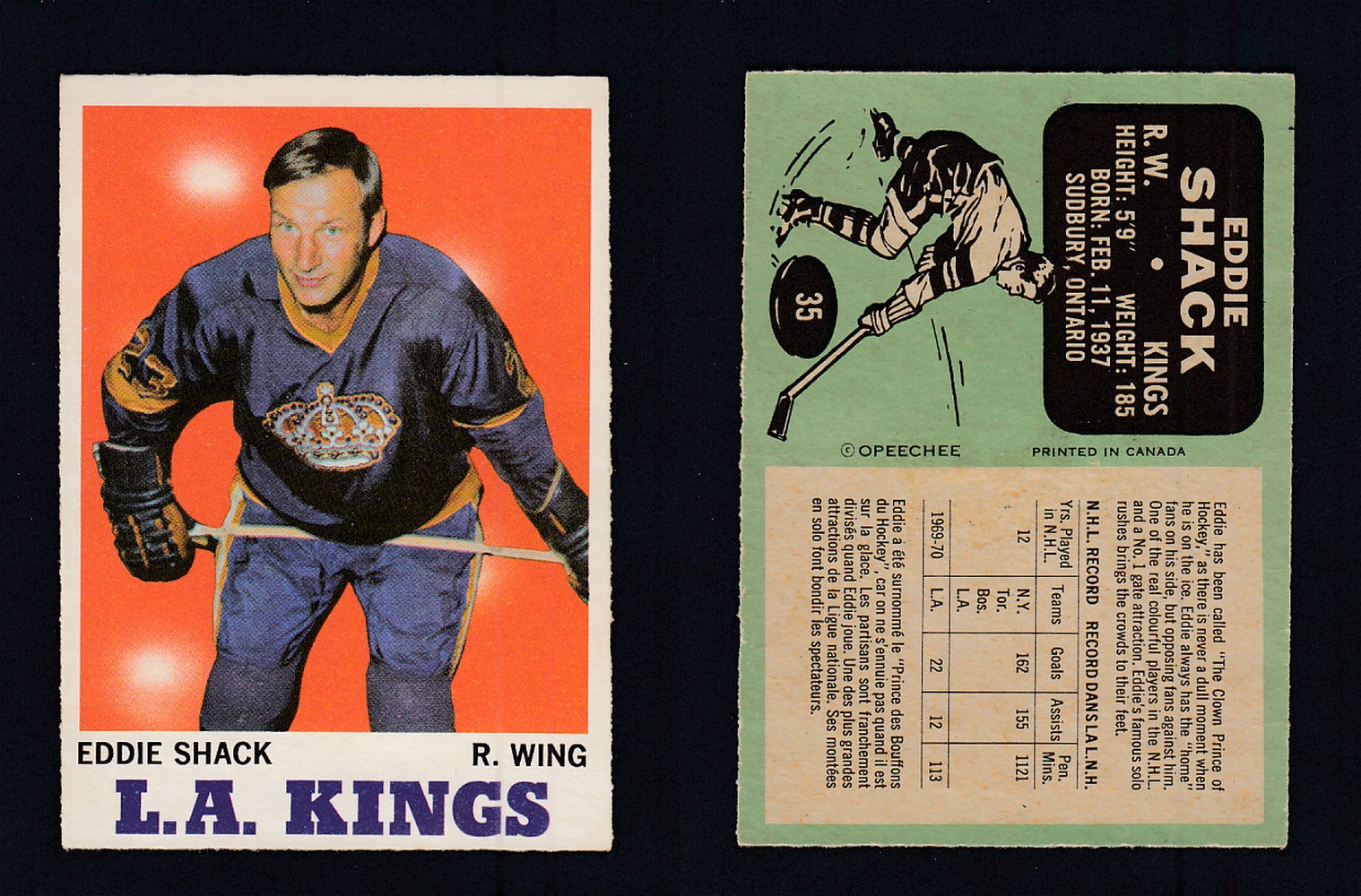 1970-71 O-PEE-CHEE HOCKEY CARD #35 E. SHACK photo 1970-71 O-PEE-CHEE HOCKEY CARD #35 E. SHACK photo