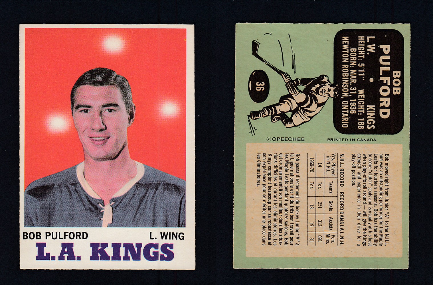 1970-71 O-PEE-CHEE HOCKEY CARD #36 B. PULFORD photo 1970-71 O-PEE-CHEE HOCKEY CARD #36 B. PULFORD photo