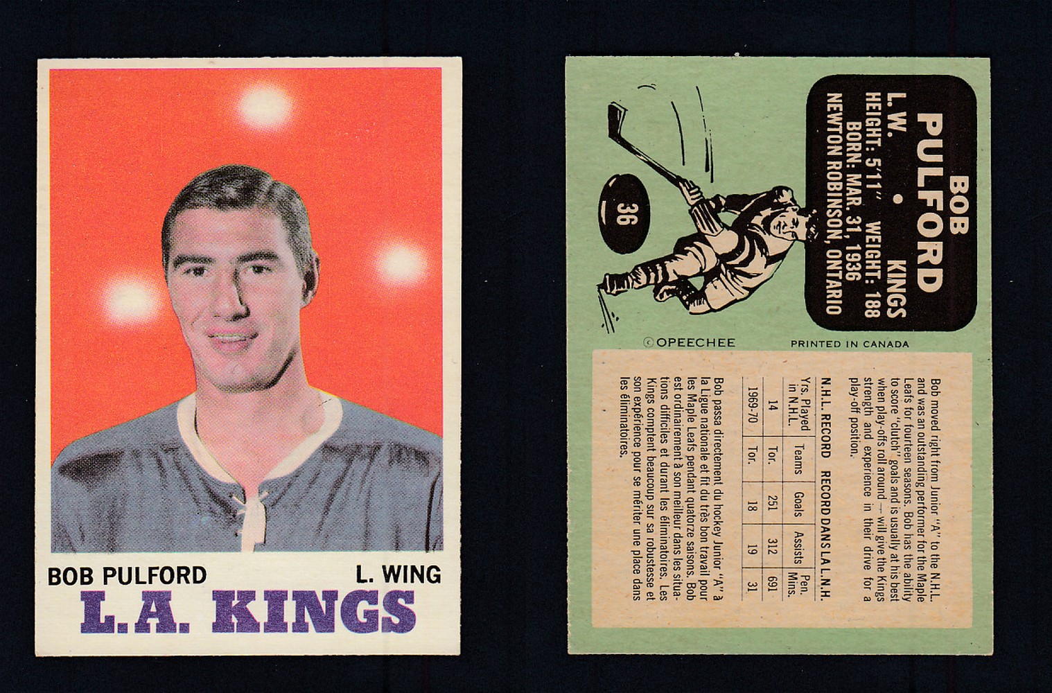 1970-71 O-PEE-CHEE HOCKEY CARD #36 B. PULFORD photo 1970-71 O-PEE-CHEE HOCKEY CARD #36 B. PULFORD photo