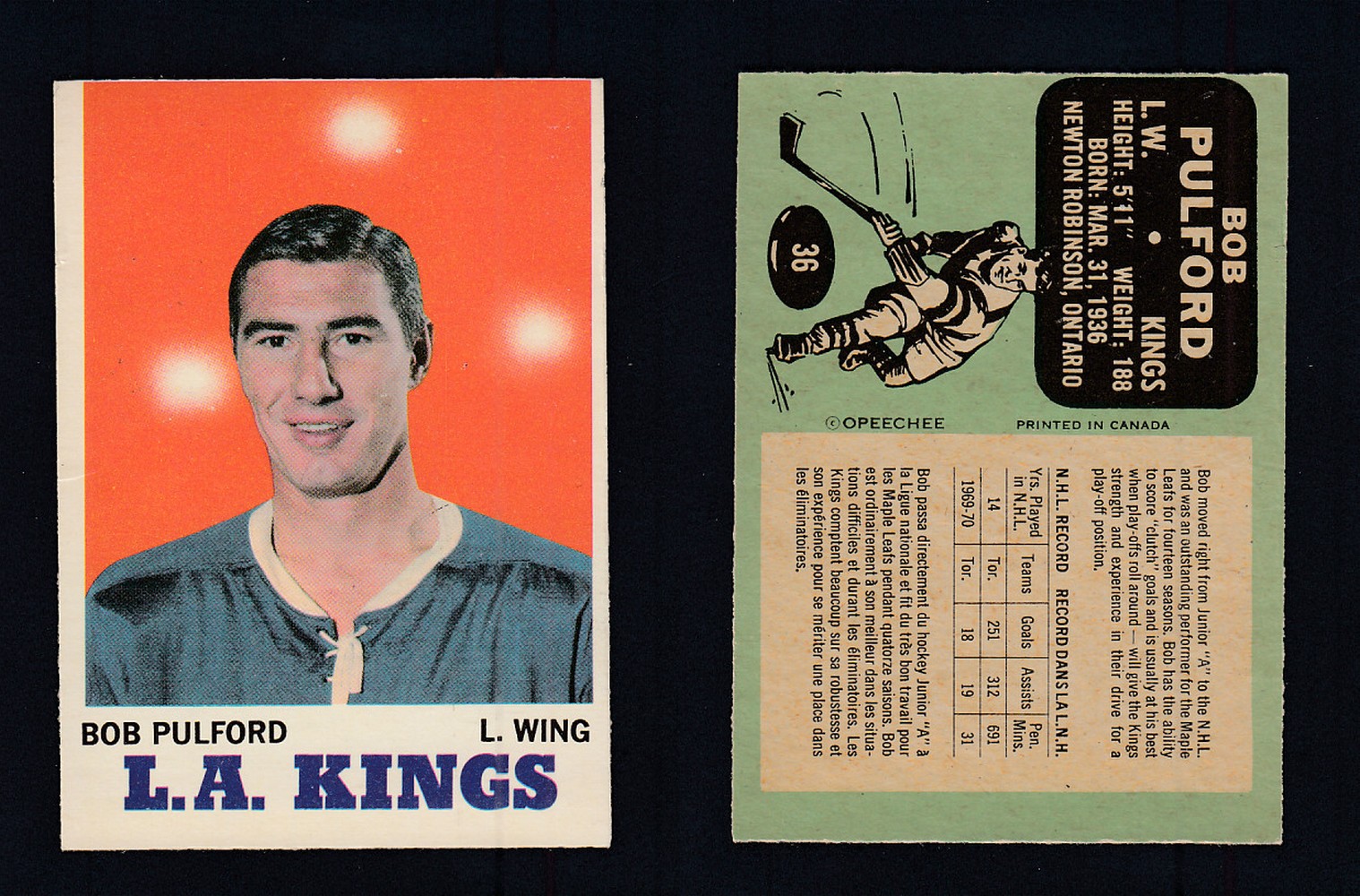 1970-71 O-PEE-CHEE HOCKEY CARD #36 B. PULFORD photo 1970-71 O-PEE-CHEE HOCKEY CARD #36 B. PULFORD photo