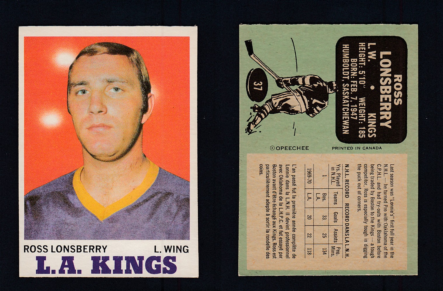 1970-71 O-PEE-CHEE HOCKEY CARD #37 R. LONSBERRY photo 1970-71 O-PEE-CHEE HOCKEY CARD #37 R. LONSBERRY photo