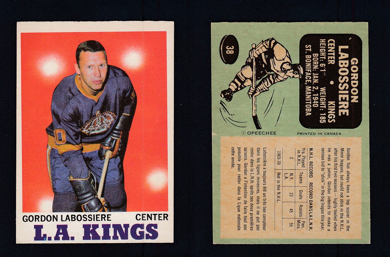 1970-71 O-PEE-CHEE HOCKEY CARD #38 G. LABOSSIERE photo 1970-71 O-PEE-CHEE HOCKEY CARD #38 G. LABOSSIERE photo